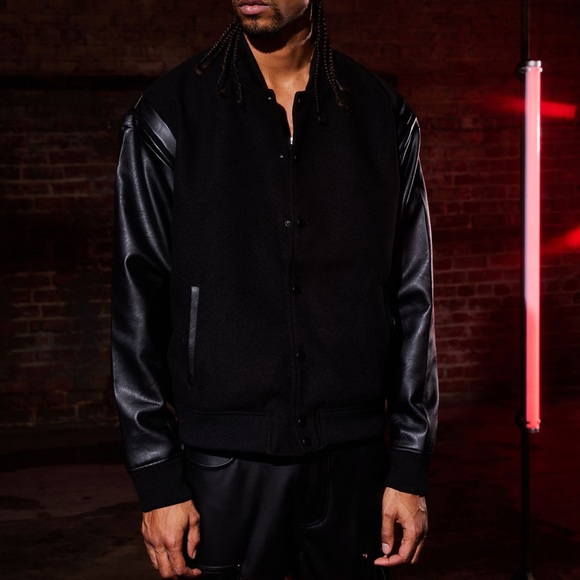 Shoulder Varsity Jacket - Black/Black - Picture 2 of 5